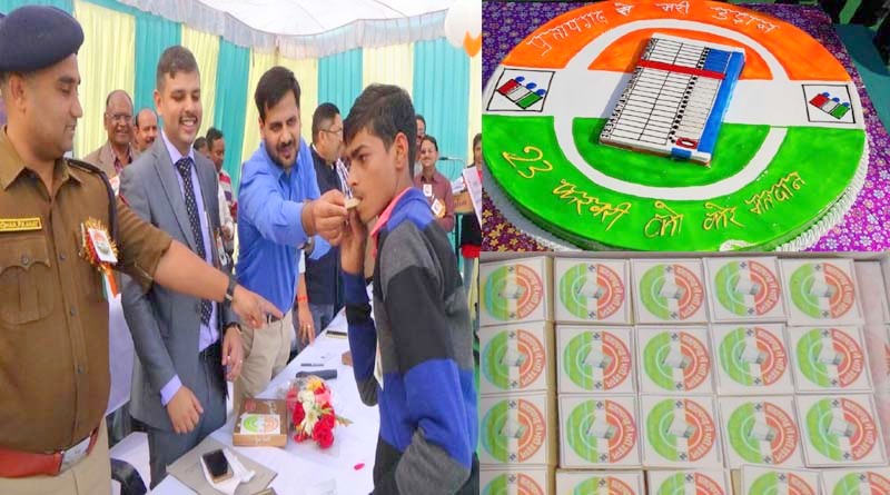pratapgarh voting awarness through cake and sweets